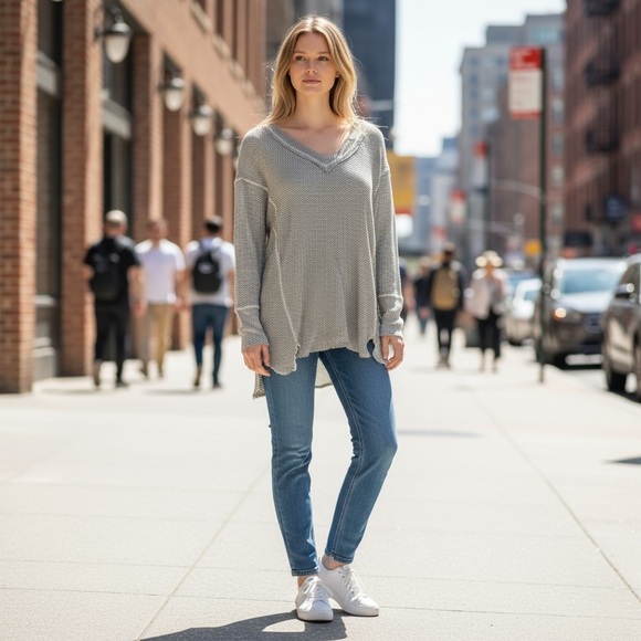 Altar'd State Tops - Altar'd State Beige Sheer High Low Knit Top
New